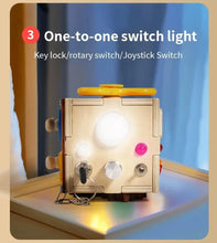 Wooden Busy Board Cube – Montessori Light Switch Toy for Toddlers | Educational Travel Toy & Christmas Gift