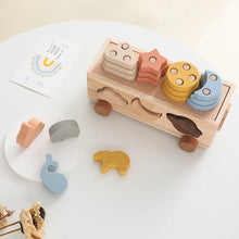 Montessori Wooden Shape Matching Car -  Animals, Star & Moon Blocks for Baby and Kids Learning Fun