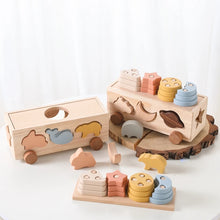 Montessori Wooden Shape Matching Car -  Animals, Star & Moon Blocks for Baby and Kids Learning Fun