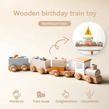 Wooden Birthday Train Toy - Montessori Puzzle Track Car