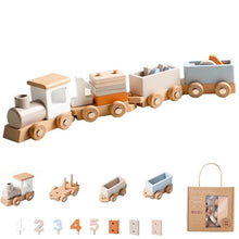 Wooden Birthday Train Toy - Montessori Puzzle Track Car