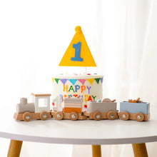 Wooden Birthday Train Toy - Montessori Puzzle Track Car