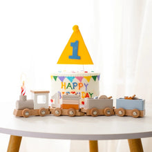 Wooden Birthday Train Toy - Montessori Puzzle Track Car