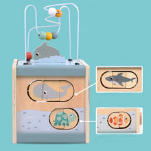 Wooden Activity Cube for Toddlers – 5-in-1 Animal Shape Sorter & Bead Maze Montessori