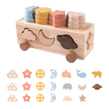 Montessori Wooden Shape Matching Car -  Animals, Star & Moon Blocks for Baby and Kids Learning Fun