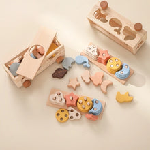 Montessori Wooden Shape Matching Car -  Animals, Star & Moon Blocks for Baby and Kids Learning Fun