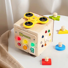 Wooden Busy Board Cube – Montessori Light Switch Toy for Toddlers | Educational Travel Toy & Christmas Gift