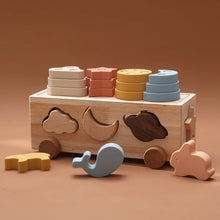 Montessori Wooden Shape Matching Car -  Animals, Star & Moon Blocks for Baby and Kids Learning Fun