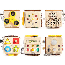 Wooden Busy Board Cube – Montessori Light Switch Toy for Toddlers | Educational Travel Toy & Christmas Gift