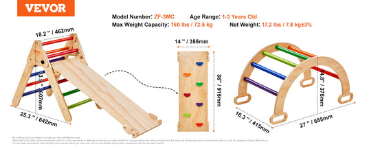 5-in-1 Pikler Triangle Set – Wooden Indoor Climbing Playground for Toddlers